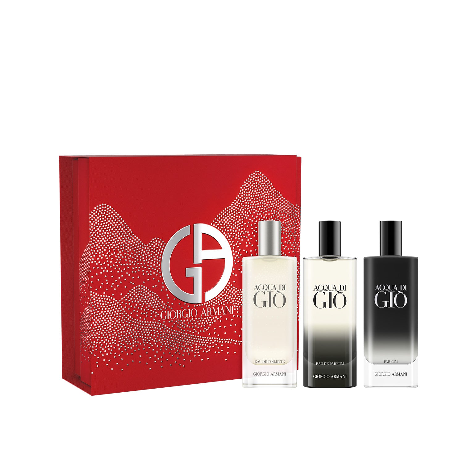 Trilogía Acqua Di Gió EDT 15ml + EDP 15ml + Parfum 15ml